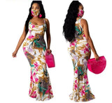 White "Safari Me" Mermaid Maxi Dress & Mask