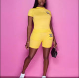 2 Piece Yellow "CC" Short Set